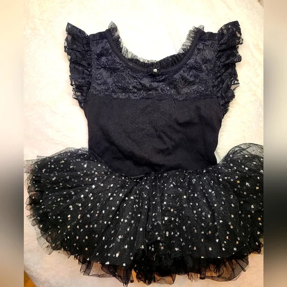 Dance Leotard & Black Tutu With Silver Glitter Sparkles - Picture 7 of 8